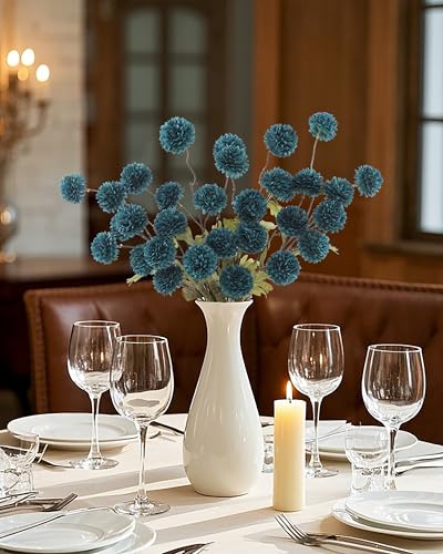 DuHouse 6pcs Artificial Flowers Faux Silk Pompon Mum,Silk Small Mini Chrysanthemum Ball with Stems for DIY Bouquets Centerpieces Vase Home Table Kitchen Decorations(Peacock Blue) - color: Peacock Blue, size: 6pcs