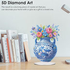 5D Tabletop Diamond Art Kit Vase, Stand Up Special Shaped Crystal Diamond Art Desktop Kits for Adults, DIY Diamond Art Painting Kits Craft Gift, Box Package (Blue) - color: Vase Bouquet