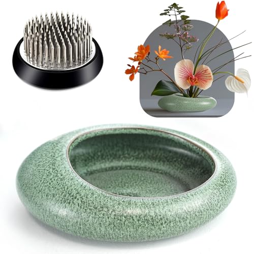 Flower Frog Vase Kit, Ikebana Flower Arrangement Ceramic Water Drop Flower Pot Flower Frog Flower Arrangement Vase Kit (Green Small Size) - color: Green Small Size