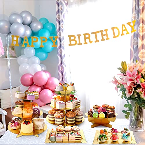 Zopeal 7 Pcs Dessert Table Display Set 3-Tier Cupcake Stand 1-Tier Cup Cake Display Tower Platters and Serving Trays Cardboard Cake Cookie Holders for Wedding Birthday Party Baby Shower(Gold) - color: Gold