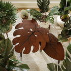 BAMEOS Monstera Leaf Nesting Tables Set of 2, Small Side Tables f Set with Leaf Vein Pattern, Modern Wooden CoffeeTables for Living Room Bedroom Apartment Balcony Yard - color: Monstera