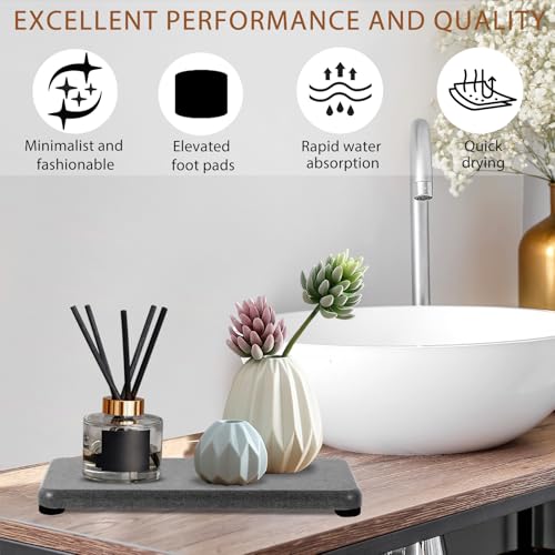 4PCS Water Absorbing Stone Tray, Quick Drying Diatomite Stone Sink Tray, Water Absorbent Diatomite Coasters Used for Hand Soap Dispenser Toothbrush Sponges Holders in Bathroom Counter and Kitchen Sink - color: Dark Gray