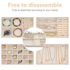 Jewelry Drawer Organizer Tray Set of 4 Stackable Velvet Jewelry Trays Drawer Inserts Organizer Case Set for Women Jewlery Storage Display Tray for Earrings, Rings, Necklaces, Bracelets, Watch (Beige)