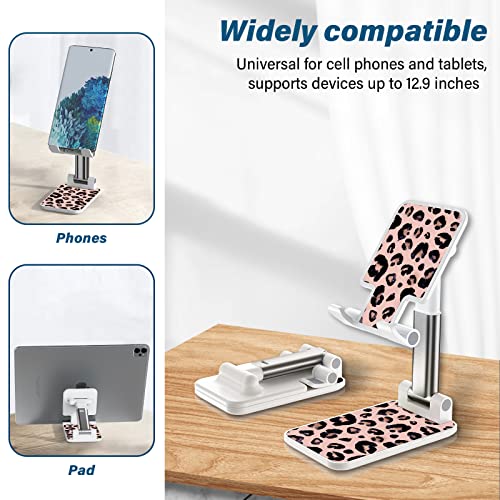 Foldable Phone Holder for Desk, Angle Adjustable Cell Phone Stand, Suitable for iPhone, Samsung & Other Smartphones - color: Leopard Print