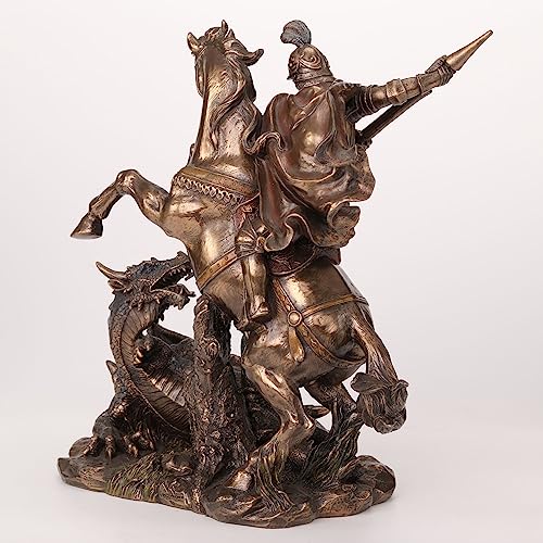 Veronese 10 5/8 Inch Saint George Slaying Dragon Cold Cast Resin Statue Bronze Finish