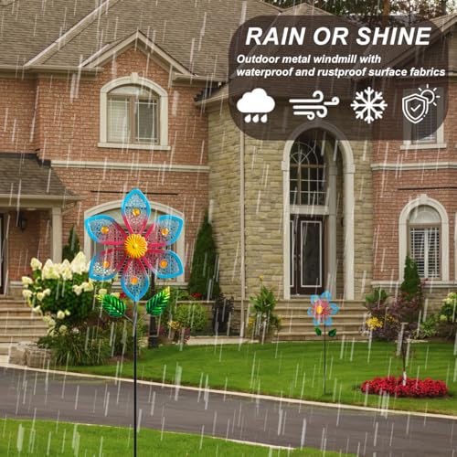 2 Pack Metal Wind Spinners for Garden Decor - Outdoor Windmill Sculptures, Durable Yard Art Wind Spinners Metal Wind Spinner for Patio Lawn Ornament, Vibrant Red & Blue Garden Spinners - color: 2 Paks Blue Red