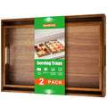 Serving Trays - 2 Pack, Acacia Wood Serving Platters with Ergonomic Handles, Versatile Rustic Decorative Trays for Breakfast, Brunch, Dinner, Coffee Table, Party, Kitchen-L - size: 16"x11"x1.57" and 17"x12"x1.57"