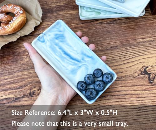 6.4" Porcelain Small Bathroom Tray, Ceramic Countertop and Vanity Tray for Cosmetics, Perfume, Jewelry, Candle - Kitchen Soap Tray for Kitchen Counter (Blue) - color: Blue, size: 6.4" x 3" x 0.5"