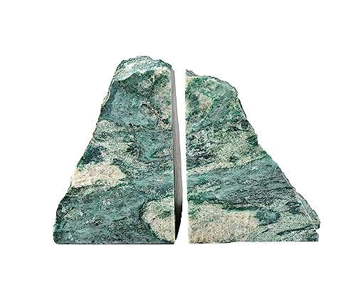 AMOYSTONE Kitchen Bookshelf Organizer | Natural Green Mica Stone Bookends 4-6LBS Heavy Base | Energy Crystal & Easy to Clean - color: Green, size: 4-6 Pounds