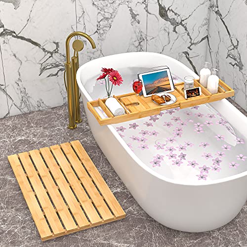 Domax Bathtub Caddy Tray Expandable Bamboo Tub Tray for Luxury Bath with Book Holder and Free Soap Dish Yellow - color: Yellow