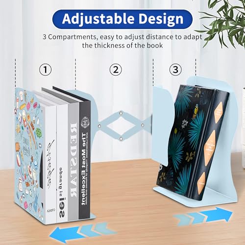 Cookbook Bookends, Kitchen Bookends, Adjustable Metal Book Ends for Shelves Decorative, Unique Design for Heavy Books, Non-Skid Book Holder for Kitchen Housewarming Cooking Lover Gifts (Blue 1) - color: Blue 1