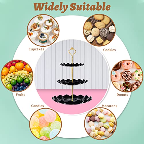 BACUTHY 3 Tier Cupcake Stand Holder, Plastic Cup Cake Stand Towel with Tiered Serving Tray for Cupcakes, Donuts, Fruits and More, White (Black) - color: Black