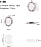 PH PandaHall 60pcs Bezel Pendant Blanks Settings - 30pcs Oval Pendant Trays Photo Charms with 30pcs Glass Cabochons for Wedding Brides Bridal Bouquet Charm Necklace Jewelry Making, 25x18mm (Pack of 2) - size: Tray: 25x18mm (Pack of 2)