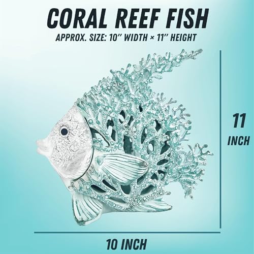 Ocean Decor Coral Reef Angelfish Sculpture Beach Home Decor Coastal Coral Look Tabletop Collection 11 in x 10 in (Seafoam) - color: Seafoam, size: 11" x 10"