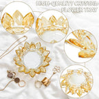 Crystal Flower Jewelry Tray, Luxury Transparent Decorative Trinket Dish for Rings, Earrings, Necklaces, Keys for Vanity Dresser Nightstand, Elegant Gift for Women Mother's Day (1, 6.3"(W)- Gold) - size: 6.3"(W)- Gold
