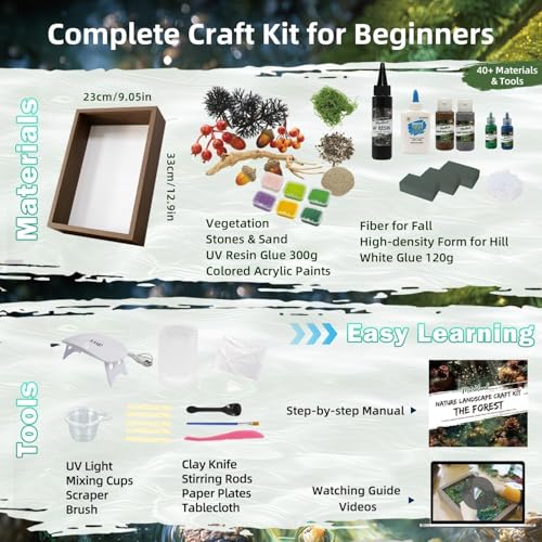 Microland Fun Crafts for Adults DIY Zen Forest Landscape Resin Crafting Kit Ladies Craft Night Kit Crafty Women Present Mom Birthday Gift Ideas Unique Mothers Day Creative Gifts for Artists Teen Girls