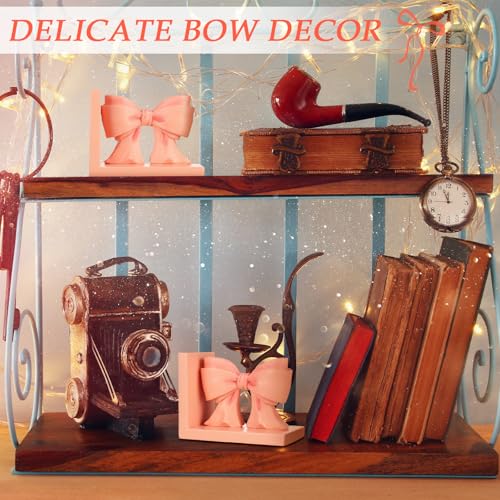2 Pcs Pink Bow Bookends Coquette Home Decor Cute Sculpture Book Ends Resin Pink Bookends Shelves Bow Nursery Decoration for Bedroom Home Office Nursery Decor Birthday Gift - style: Bow