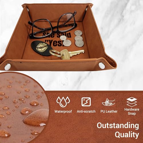 Personalized Valet Trays, Custom Engraved Leather Keys Tray for Men - Catchall Tray Organizer for Entryway Table, Unique Dad Birthday Gift from Daughter Son, Father Day (Custom Text) - color: Custom Message