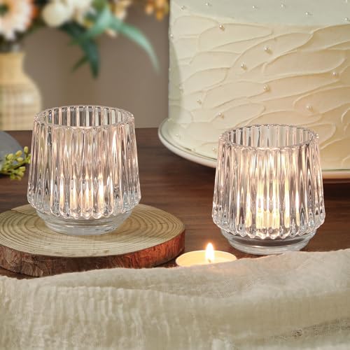 SHOHAYTO Large Glass Votive Candle Holders Set of 6, Ribbed Tealight Holders for Votives, Floating Candles Table Centerpieces Wedding Home Decor - color: Glass