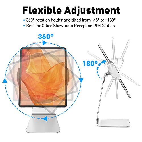 AboveTEK Elegant Tablet Stand, Aluminum iPad Stand Holder, Desktop Kiosk POS Stands for 7-15.6 inch iPad/Portable Monitor, Tablet Mount for Showcase Office Reception Countertop - color: Silver