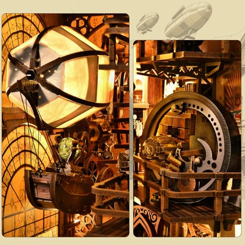 TOYQI Book Nook Kit, Book Nook Kits for Adults, DIY Miniature Dollhouse Kit 3D Wooden Puzzle Booknook Bookend with LED Light - style: UNCLE PETER'S WAREHOUSE