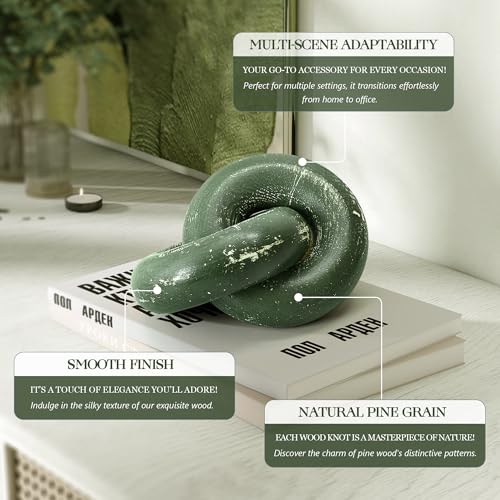 EOSAHR Rustic Decor Pine Wood Knot Wooden Chain Link Accent for Coffee Table, Office Decor & Dining Table Simple Modern Desk Decor for Warm Home Office (Green) - color: Green