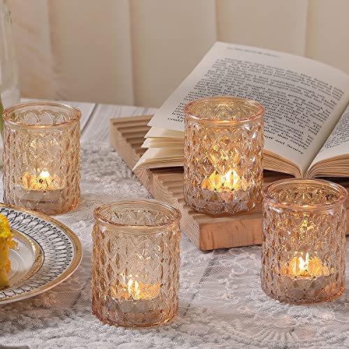 NITIME 12pcs Gold Votive Candle Holders- Tealight Candle Holder for Table Centerpiece, Glass Candle Holder for Wedding Table Decor, Home Decor and Party Decor - color: Gold