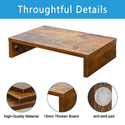 TEAMIX 14.2 inch Monitor Stand Riser, Rustic Brown Wood Monitor Riser with Storage for Desk Small Monitor Stand TV/Screen/PC/Laptop Riser Computer Stand Desktop Shelf (Brown-14.2 inch)