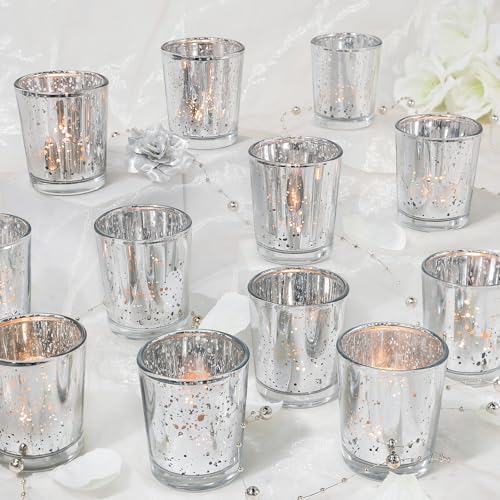 UPBUD Votive Candle Holders Set of 24, Speckled Mercury Silver Candle Holders for Wedding Centerpiece Table Decorations, Tealight Candle Holder for Party Bridal Shower Decor, Home Decor - color: Silver