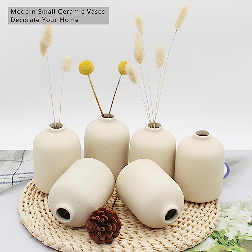 YANLING 6 Pack Small Vase for Flowers Boho Vases for Home Decor, Modern Light Yellow Ceramic Vases for Pampas Grass Simple Shelf Vase, Bud Vases for Wedding Dinner Table Party - color: Light Yellow-b, size: 6 Pack-Small