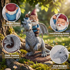 EXYGLO Gnome Garden Statue Decor, 9.7" Gnome Riding Dragon Outdoor Funny Decoration for Lawn, Patio, Yard, and Unique Housewarming, Birthday Ornament Gift for Boys, Friend, Family