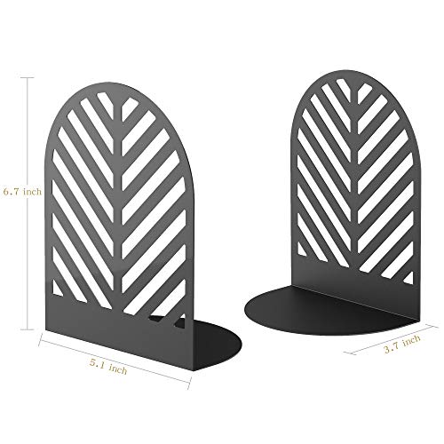 QiMing Leaf Bookends for Books,1 Pair Metal Book Holders for Office Shelves Adults & Kids Gift(Black) - color: Black