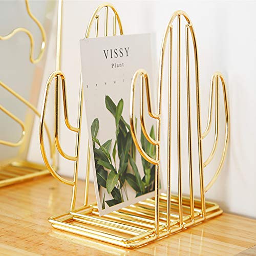 Winterworm Metal Bookends Book Ends Heavy Duty Modern Decorative for Bedroom Library Office School Book Display Desktop Organizer Gift(Cactus Gold) - color: Cactus Gold