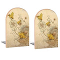 Retro Bees on Wildflowers Book Ends Decorative Wood Bookends for Shelves Kids Room Desk Home Office Book Stoppers for Magazines,Books, DVDs, 1 Pair/2 Pieces(5x3.1 in)