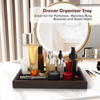 Zosenley Wooden Valet Tray with Leather Base - Nightstand Catchall Organizer for Cologne, Perfume, Keys, Wallet, Phone, Watch, Jewelry & Sunglasses (Black) - color: Black