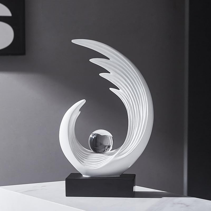 Modern Abstract Art Sculptures, Gold Entryway Table Accents, Black Shelf Decor Accents, Abstract Art Resin Sculpture for Dining Room, Office & Coffee Table – Centerpiece Fireplace Decor (White) - color: White