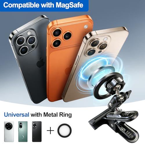 Guitar Phone Holder Magnetic Grip 360° Adjustable Phone Stand Sturdy Headstock Cell Phone Mount for Recording & Reading Music for Guitar, Ukulele, Bass, Desk for iPhone, Samsung, etc. Black