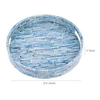 PEMAR 12.6” Mother of Pearls Lacquer Inlaid Round Serving Tray with Handles, Round Decorative Nacred Wooden Ottoman Coffee Table Tray (Blue Tiles) - color: Blue Tiles