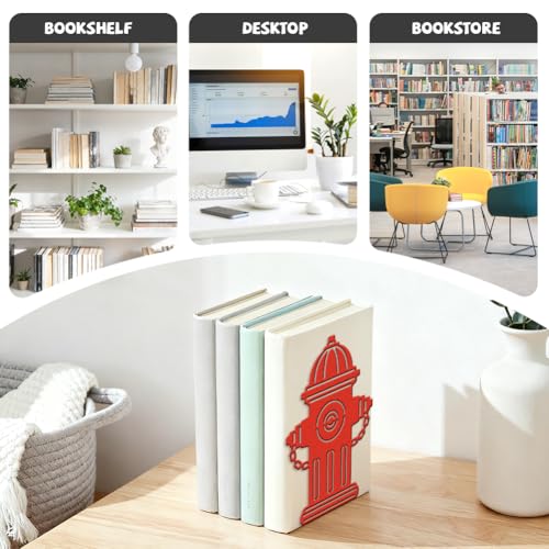 Peacoblue Metal Bookends for Shelves, Modern Decorative Heavy Duty Study Book Ends Stoppers for Office, Desk, Shelf, Room 5.3"x4.3"x7.9" Cast Iron Simple Tall Bookends 1 Pair (Red Fire Hydrant) - style: Red Fire Hydrant