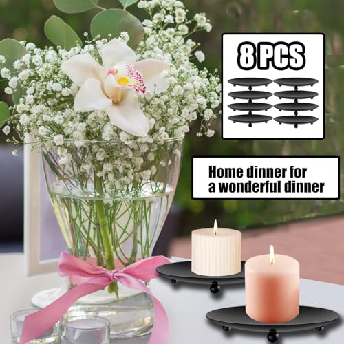 8 PCS Iron Plate Candle Holder,Candle Stand for LED & Wax Candles,Black Candle Holders Iron Plate,4" Decorative Pillar Candle Plate for Incense Cones Spa Weddings