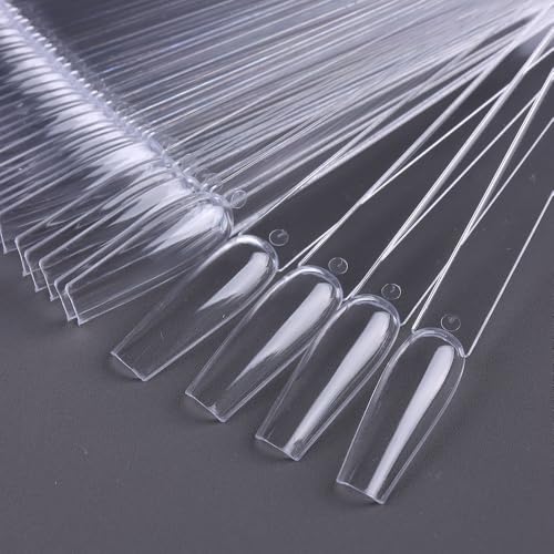 150 Pcs Nail Swatch Sticks with Ring, Clear Coffin Nail Polish Swatch Sticks, Ballerina False Nail Sample, Nail Practice Color Display Board Accessories for Home or Salon Use - color: Clear Ballerina Shaped