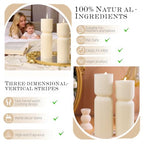 Aesthetic Sandalwood Scented Candles,Ribbed Pillar Candle Set of 2 (7.87" & 9.05" Tall), Natural Soy Wax Minimalist Geometric Decor, Modern Fluted Sculptural Candles for Home,Shelf, Mantel & Gift
