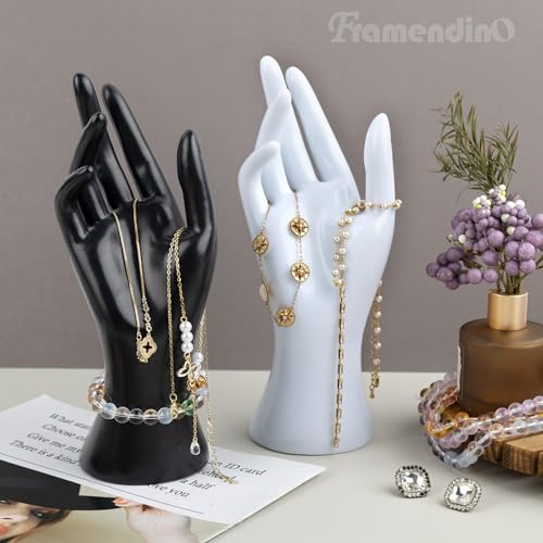 Framendino, Female Mannequin Hand Jewelry Display Holder Stand for Bracelet Necklace Ring Plastic (Black & White, 2 Pack) - color: Black & White, size: 2 Pack