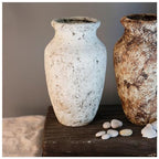 roro Handmade 7.5 Inch Rustic Farmhouse White Textured Ceramic Prunus Vase – Classic Decorative Flower Vase for Home, Office, or Shelf Centerpiece
