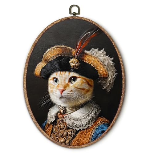 Hxlac Victorian Cat Oval Wall Art Framed, Vintage Cat Oval Wall Decor, Cottagecore Farm Animal Hanging Canvas Prints Wall Sculptures for Home Living Room Bedroom Decor, 8.5x11.5 Inch - color: oval cat