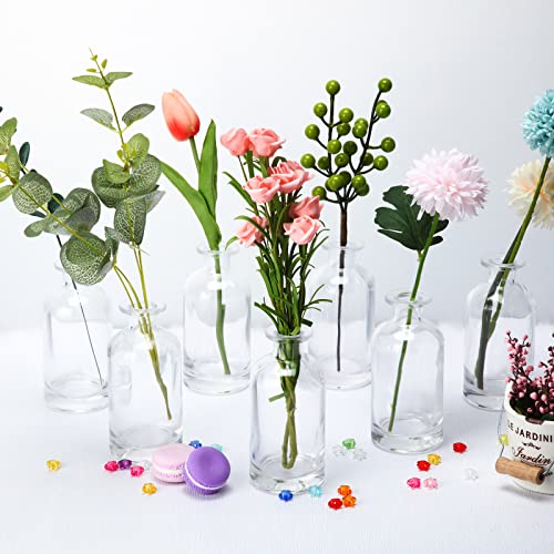 Mimorou 24 Pack Clear Glass Bud Vases Bulk Small Vintage Glass Bottles for Rustic Wedding Centerpieces, Table Decor, Flower Arrangements Mini Floral Vases for Home Party, Reception(2.36 x 5.2 in) - size: 2.36 x 5.2 In