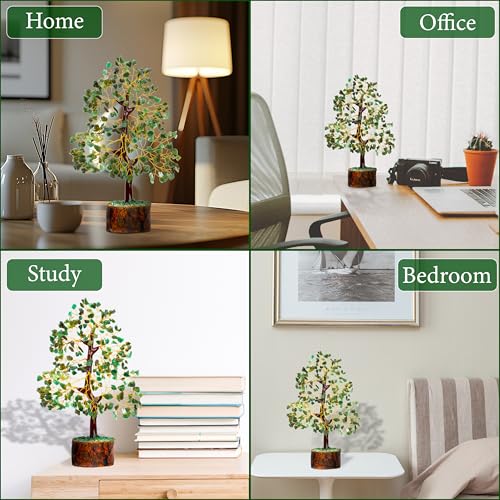 Green Jade Crystal Tree of Life for Luck & Prosperity Decor for Home and Office | Handmade Bonsai for Wealth & Balance and Good Fortune | Perfect Well-Being Gift for Loved Ones - color: Green Jade Golden Wire