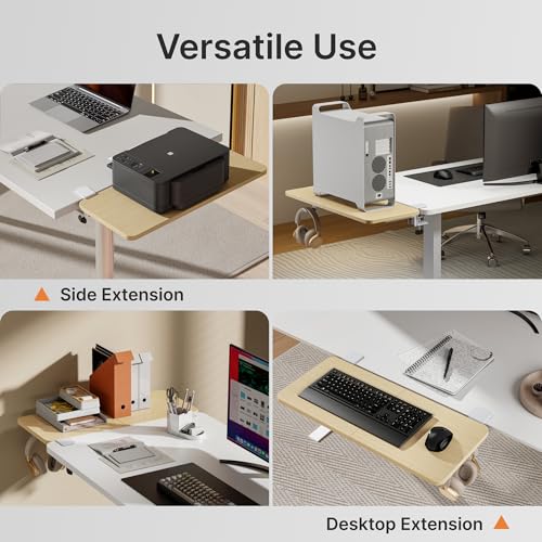 PEGZONE Desk Extender Tray, 28" x 12" Clamp On Desk Shelf, Desk Extension with Laptop Holder, Table Desk Arm Rest, Clamp On Keyboard Tray for Office and Home, Workstation Organizer, Large, Wood - size: 28 x 12 inch, style: Wood with laptop shelf
