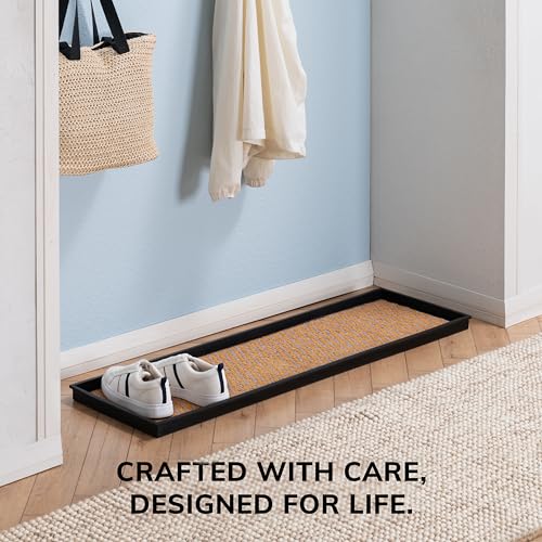 Anji Mountain AMB0BT4F-007 Black Rubber Boot/Shoe Tray with Coir, Fits 4 Pair (46.5" Wide), Tan & Blue Insert - color: Tan and Blue Insert, size: 46" x 14" x 1.5"