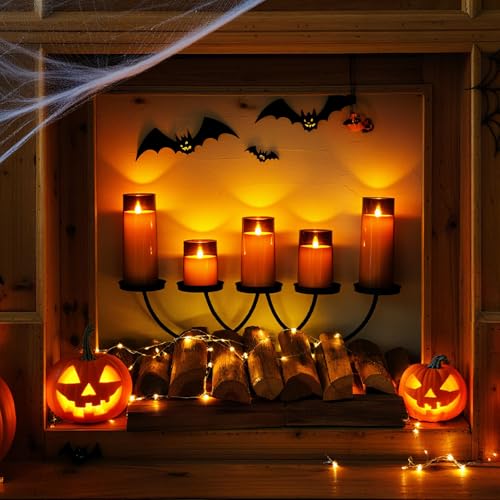 Homemory Gray Flickering Flameless Candles, Battery Operated Acrylic LED Pillar Candles with Remote Control and Timer, Halloween Decor, Set of 5 - color: Gray